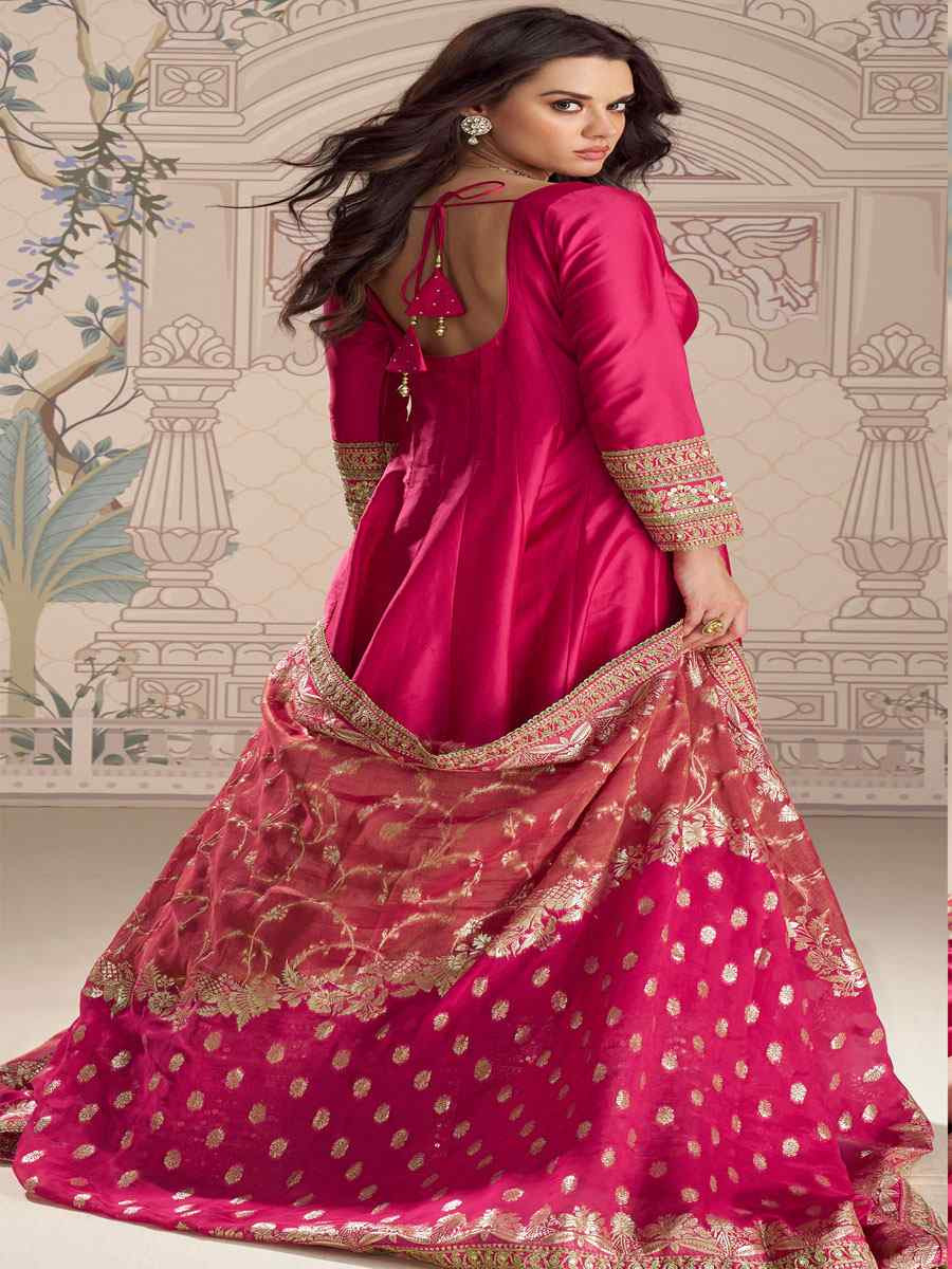 Pink Heavy Real Vichitra Silk Embroidered Festival Casual Gown Women Wear