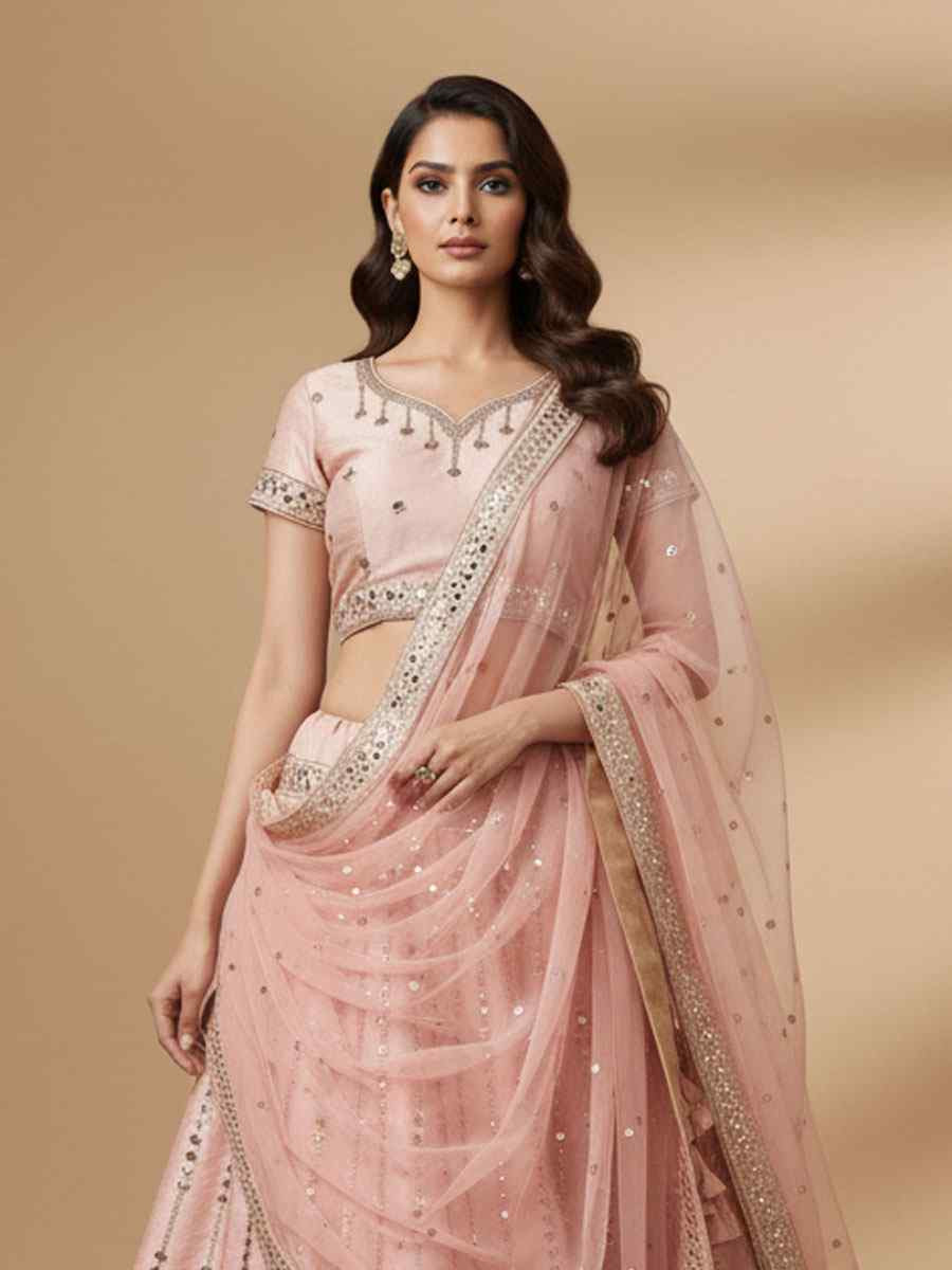 Pink Heavy Silk Embroidered Wedding Reception Festival Heavy Border Lehenga Choli