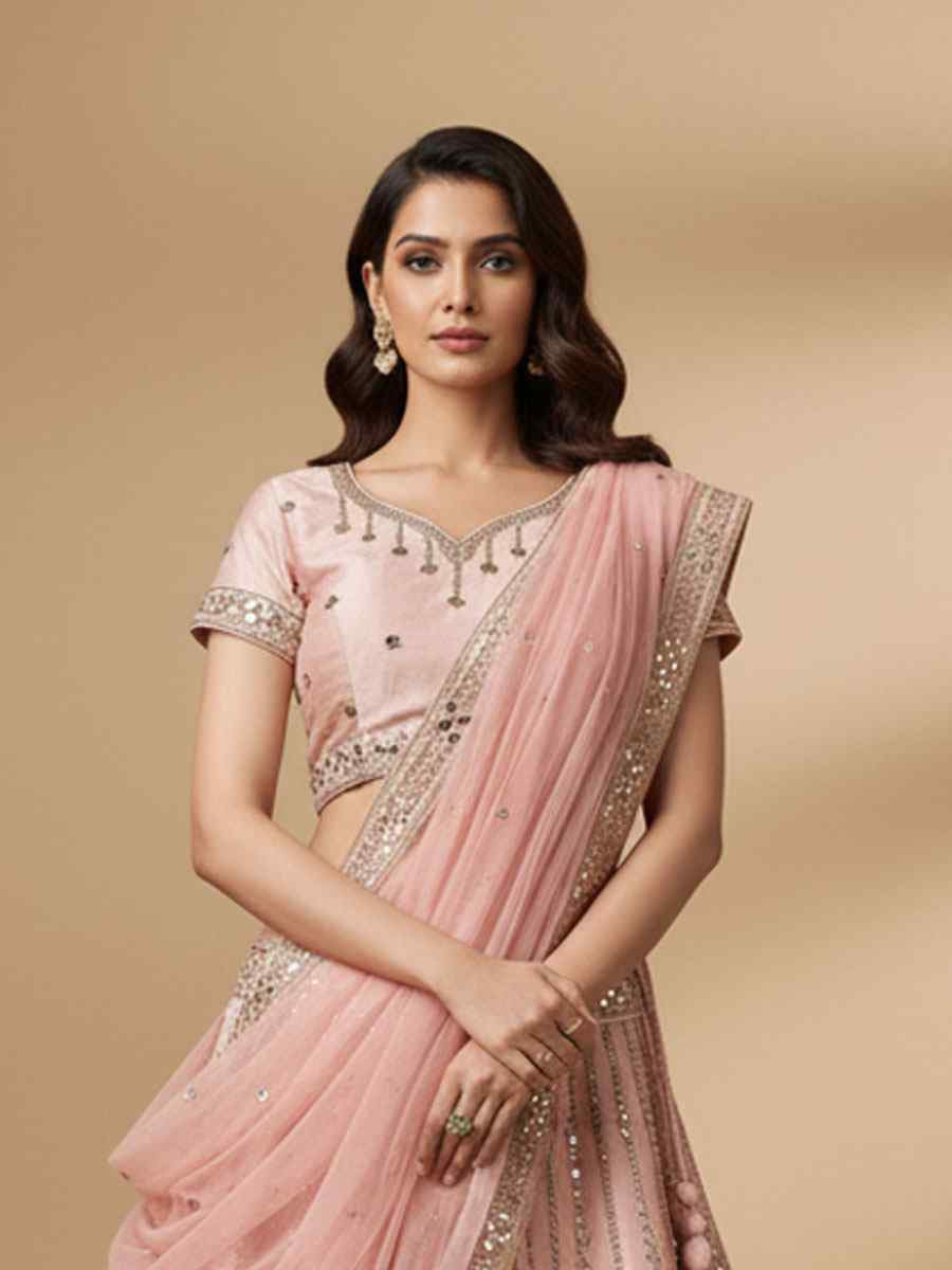 Pink Heavy Silk Embroidered Wedding Reception Festival Heavy Border Lehenga Choli