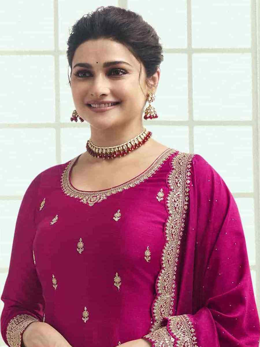 Pink Heavy Silk Georgette Embroidered Casual Festival Wedding Party Palazzo Pant Salwar Kameez