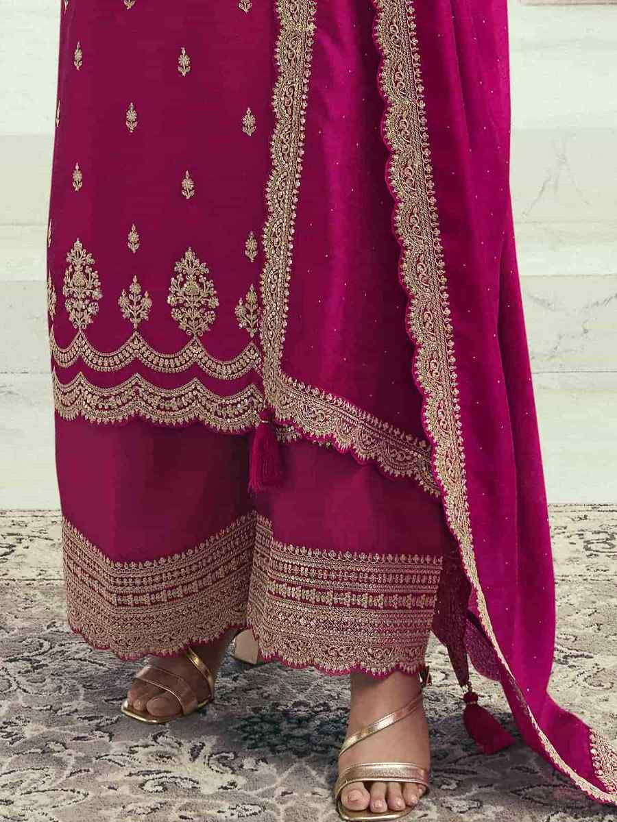 Pink Heavy Silk Georgette Embroidered Casual Festival Wedding Party Palazzo Pant Salwar Kameez