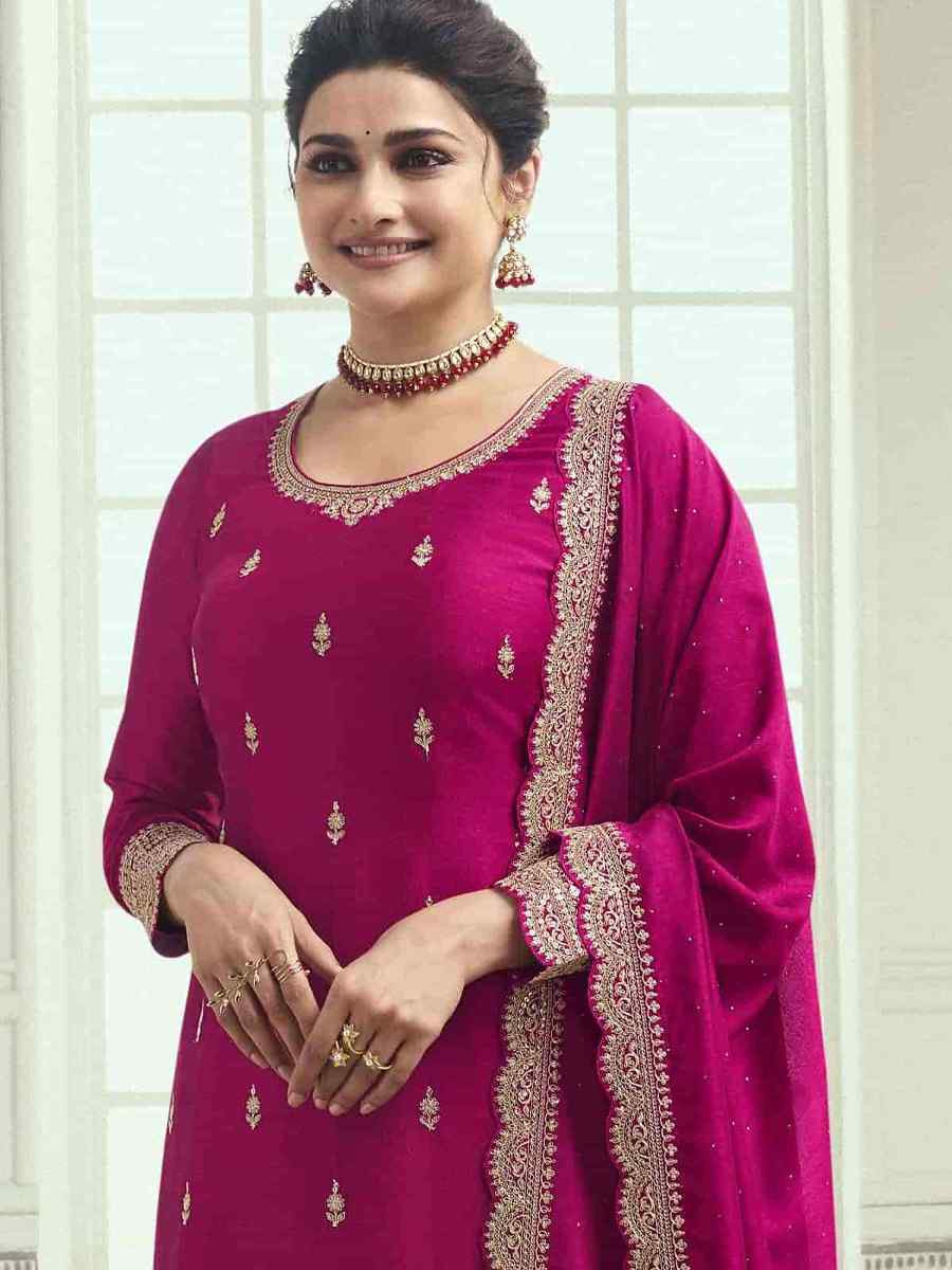 Pink Heavy Silk Georgette Embroidered Casual Festival Wedding Party Palazzo Pant Salwar Kameez