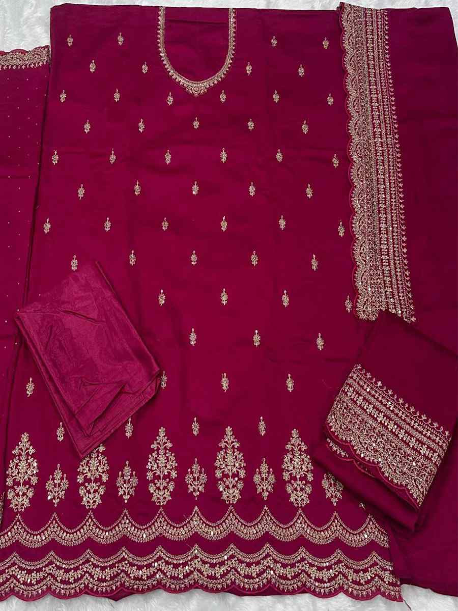 Pink Heavy Silk Georgette Embroidered Casual Festival Wedding Party Palazzo Pant Salwar Kameez