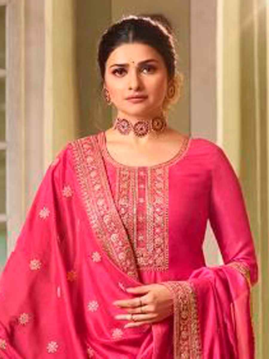 Pink Heavy Silk Georgette Embroidered Wedding Festival Bollywood Palazzo Pant Salwar Kameez