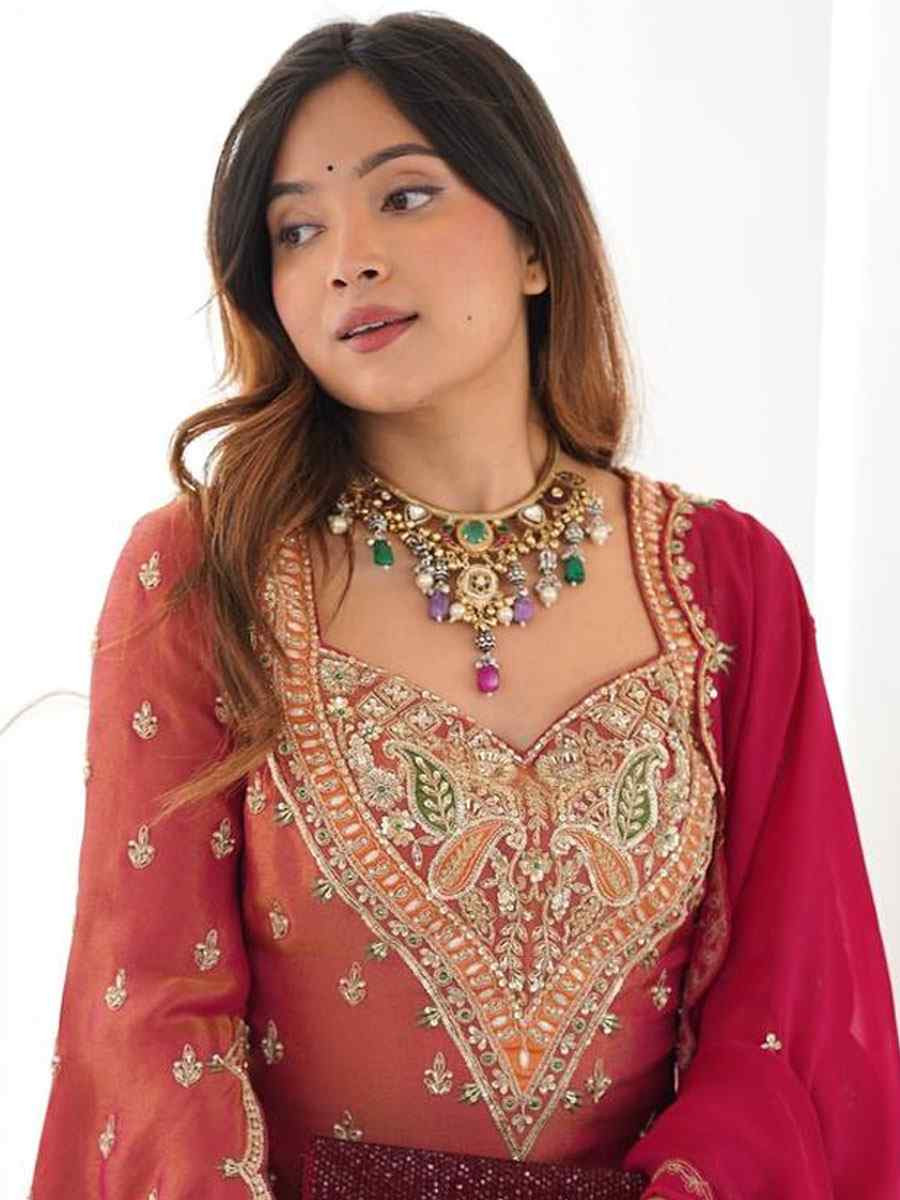 Pink Heavy Simar Silk Plain with Embroidery Party Wedding Festival Casual Ready Palazzo Pant Salwar Kameez