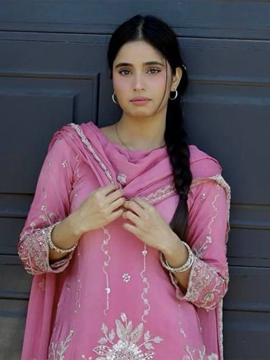 Pink Heavy Star Georgette Silk Embroidery Sequins Wedding Party Festival Casual Ready Palazzo Pant Salwar Kameez