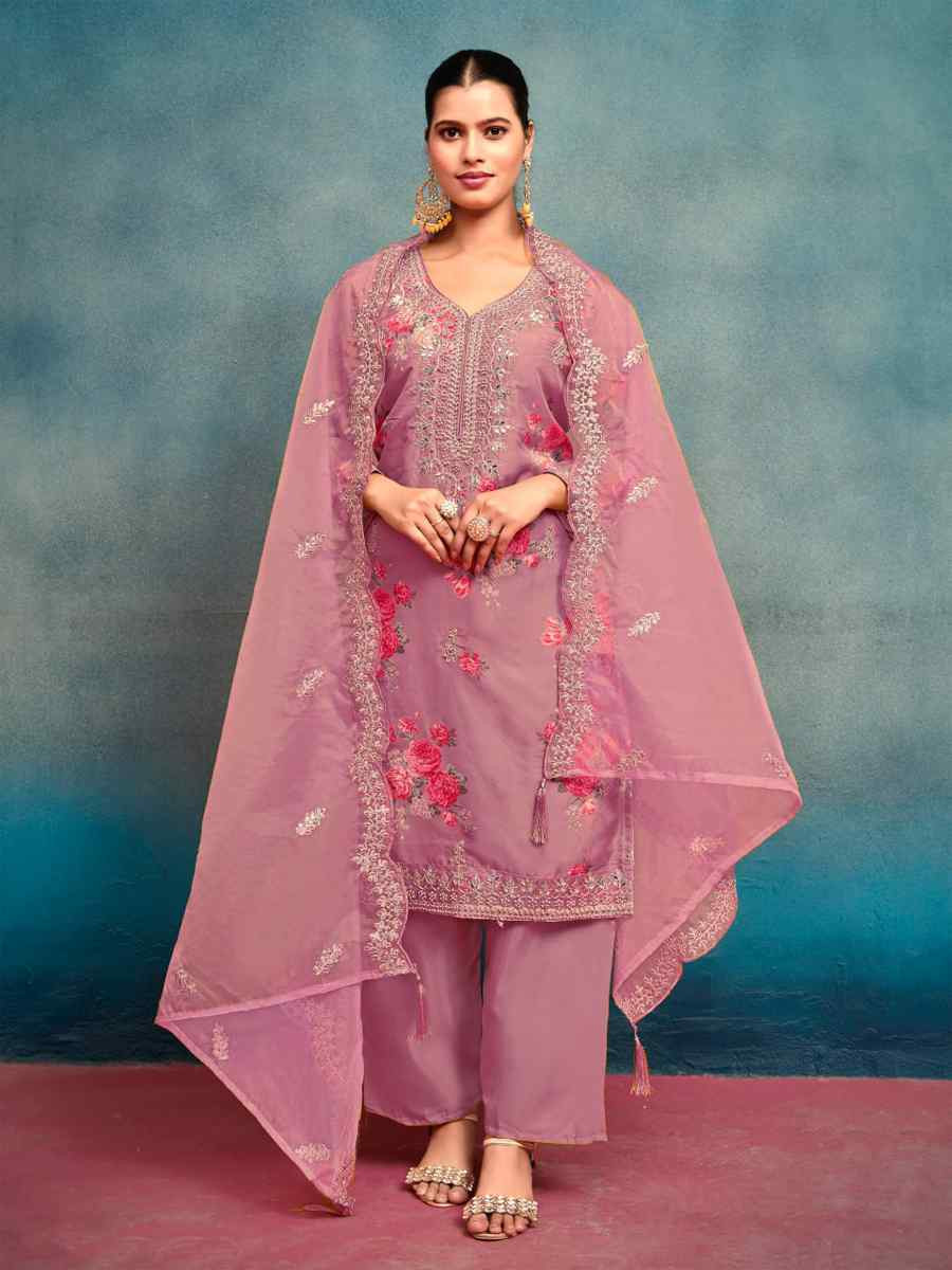 Pink Heavy Tebby Silk Embroidered Festival Casual Ready Pant Salwar Kameez