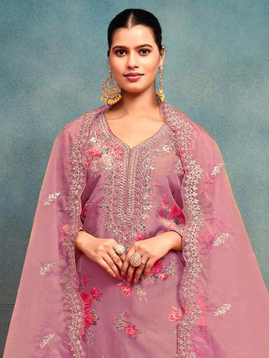 Pink Heavy Tebby Silk Embroidered Festival Casual Ready Pant Salwar Kameez