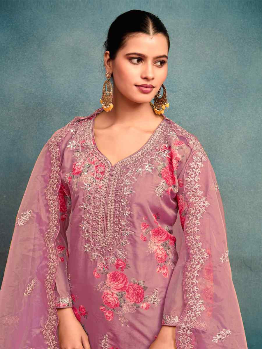 Pink Heavy Tebby Silk Embroidered Festival Casual Ready Pant Salwar Kameez
