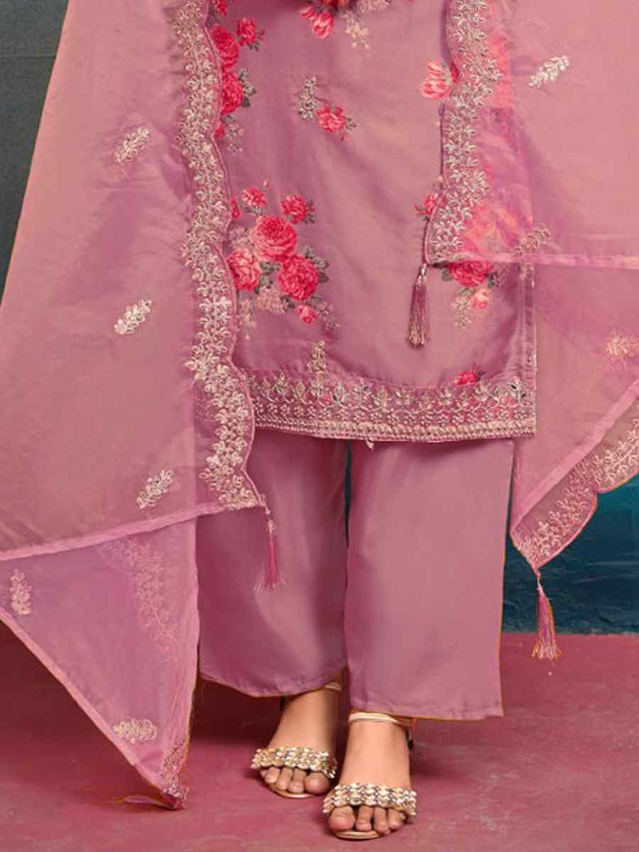 Pink Heavy Tebby Silk Embroidered Festival Casual Ready Pant Salwar Kameez
