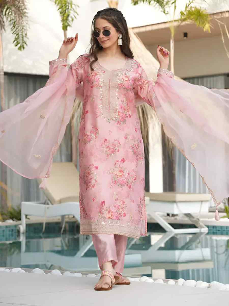 Pink Heavy Tebby Silk Embroidered Party Wedding Ready Pant Salwar Kameez