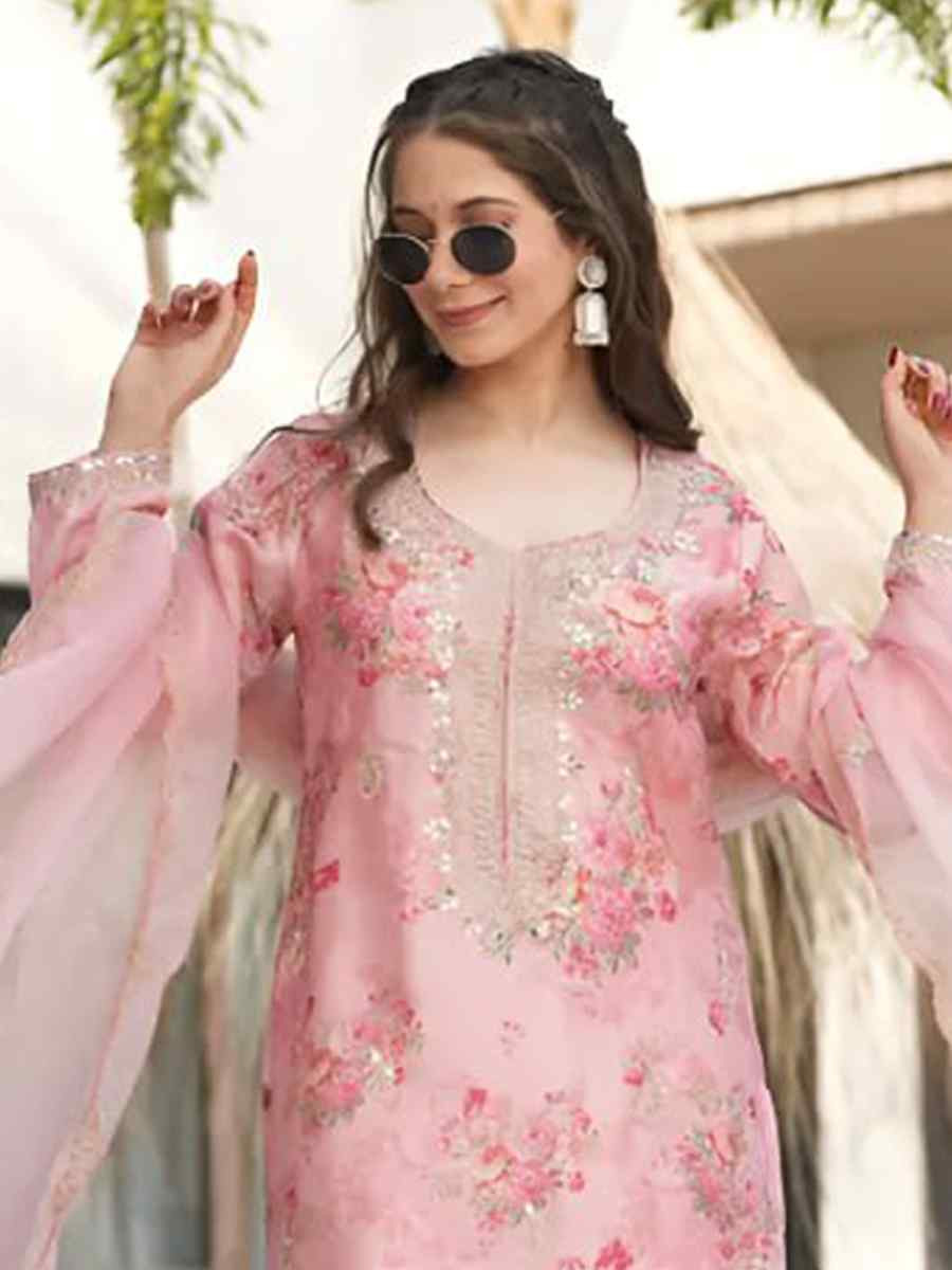 Pink Heavy Tebby Silk Embroidered Party Wedding Ready Pant Salwar Kameez