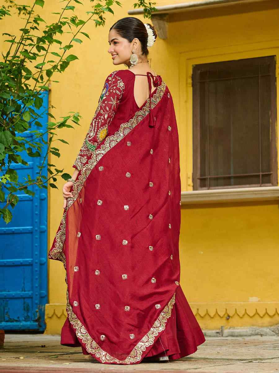 Pink Heavy Vichitra Silk Embroidered Festival Casual Wedding Gown