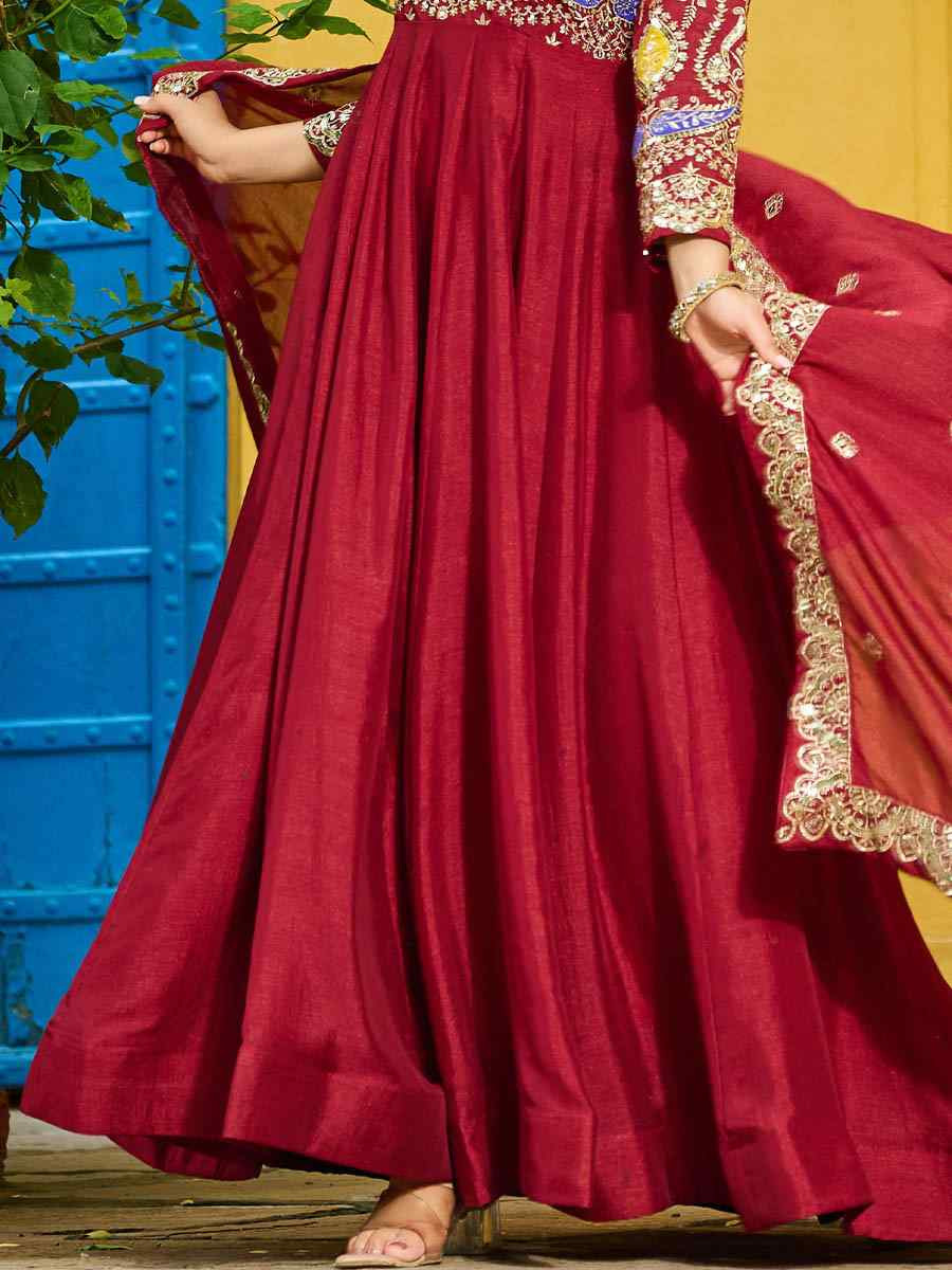 Pink Heavy Vichitra Silk Embroidered Festival Casual Wedding Gown