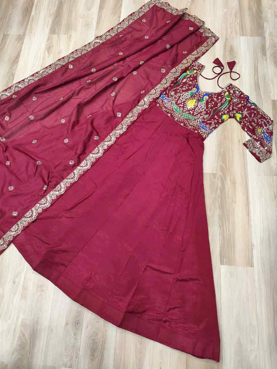 Pink Heavy Vichitra Silk Embroidered Festival Casual Wedding Gown
