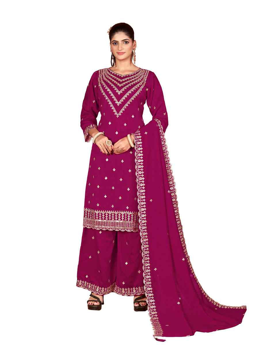 Pink Heavy Vichitra Silk Embroidered Festival Wedding Palazzo Pant Salwar Kameez