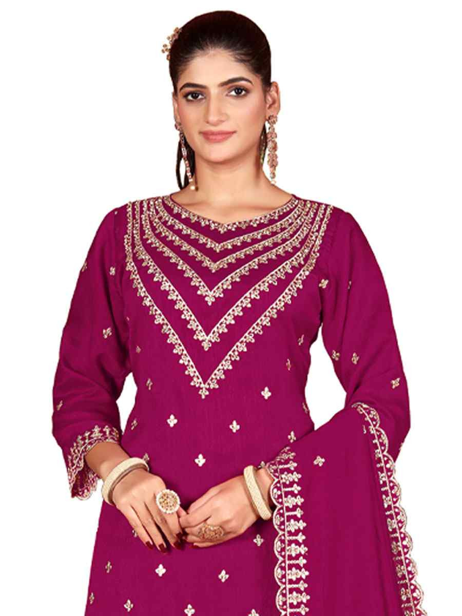 Pink Heavy Vichitra Silk Embroidered Festival Wedding Palazzo Pant Salwar Kameez