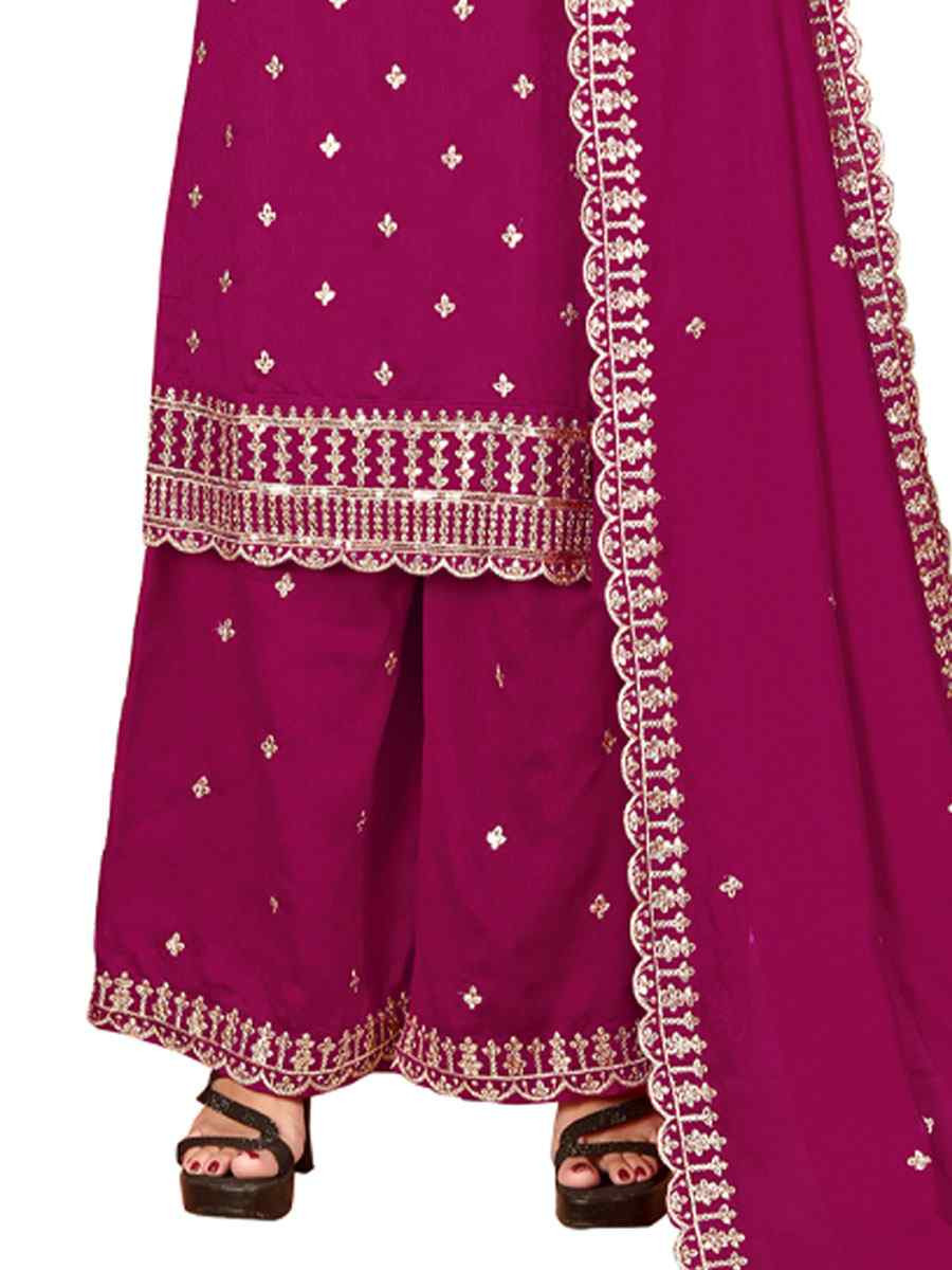 Pink Heavy Vichitra Silk Embroidered Festival Wedding Palazzo Pant Salwar Kameez