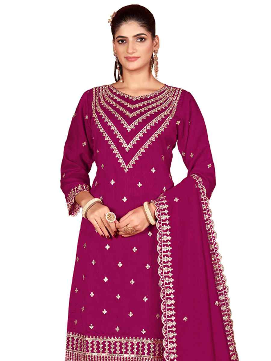 Pink Heavy Vichitra Silk Embroidered Festival Wedding Palazzo Pant Salwar Kameez