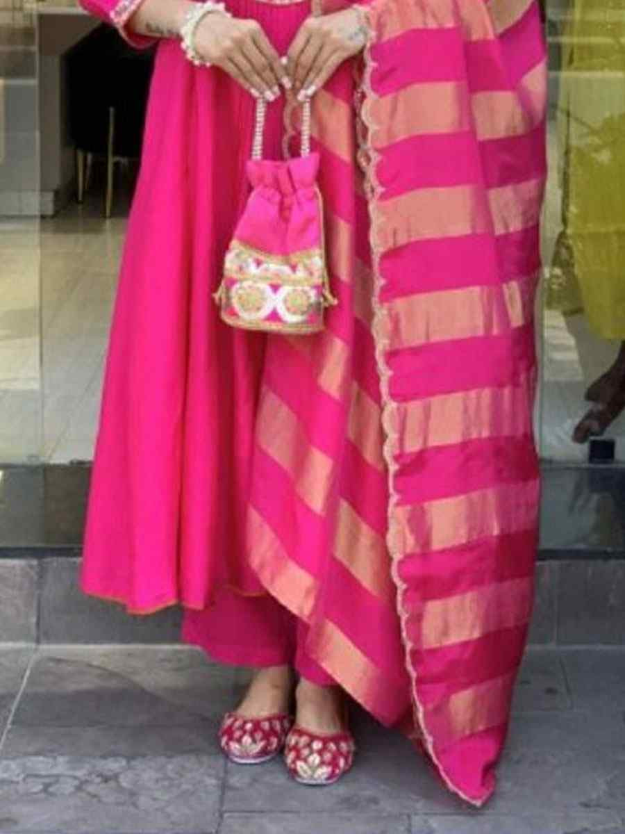 Pink Heavy Viscose Roman Silk Embroidery Party Wedding Festival Casual Ready Anarkali Salwar Kameez