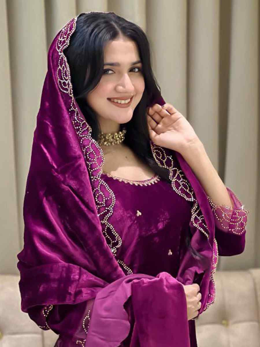 Pink Heavy Viscose Velvet Embroidery Party Wedding Festival Casual Ready Pant Salwar Kameez