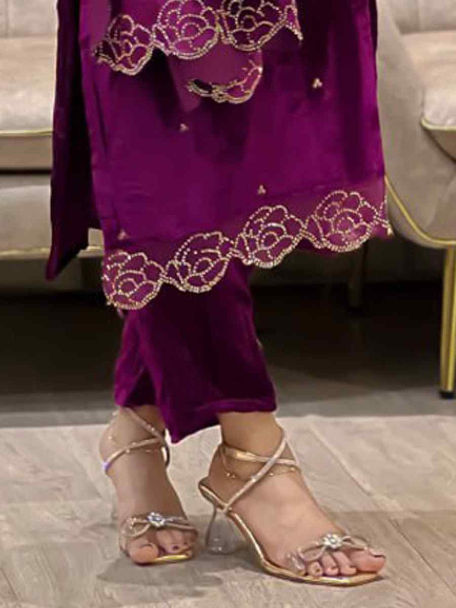 Pink Heavy Viscose Velvet Embroidery Party Wedding Festival Casual Ready Pant Salwar Kameez