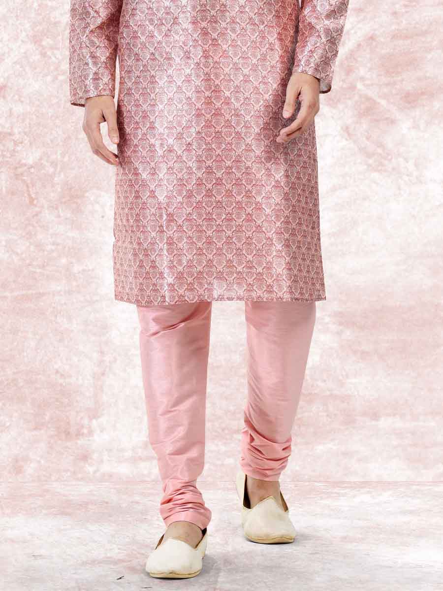 Pink Jacquard Banarasi Silk Woven Festival Wedding Kurta