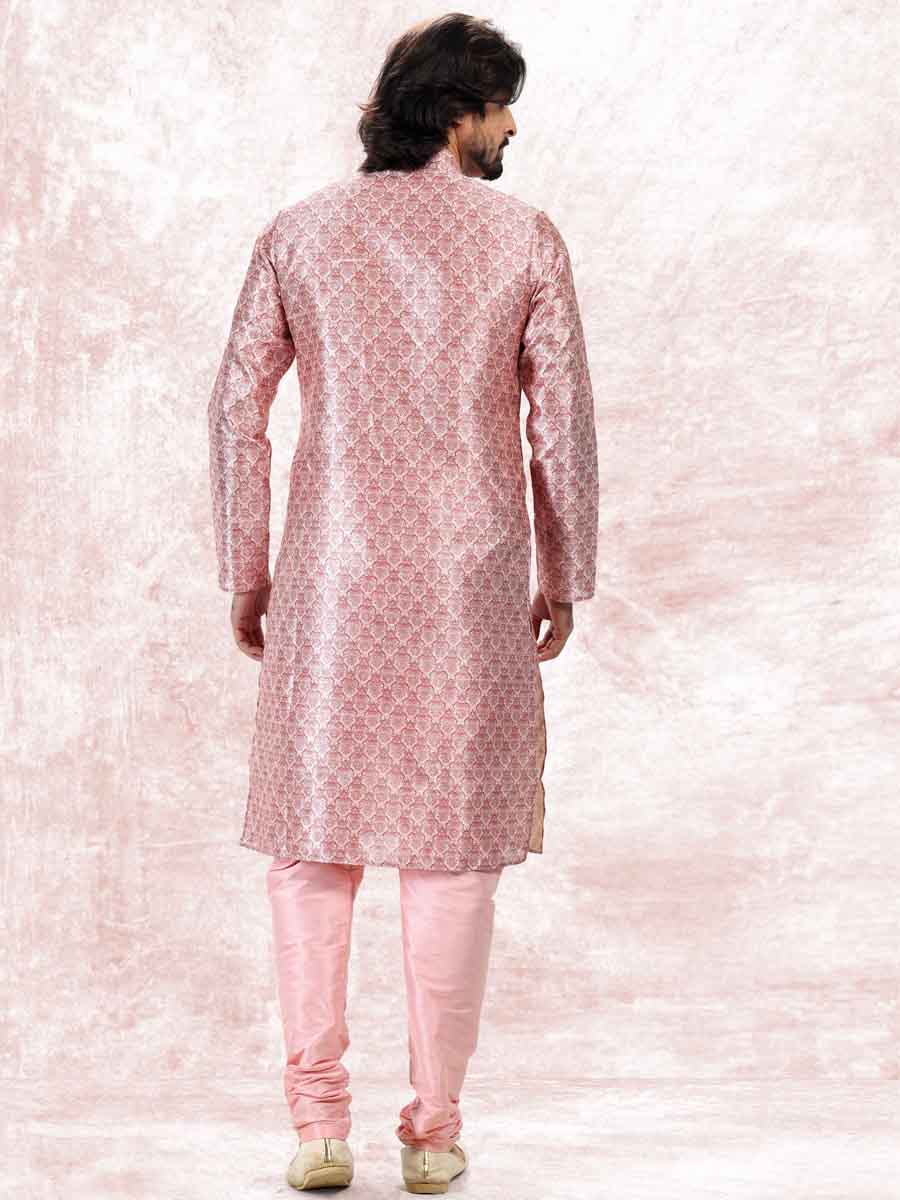 Pink Jacquard Banarasi Silk Woven Festival Wedding Kurta