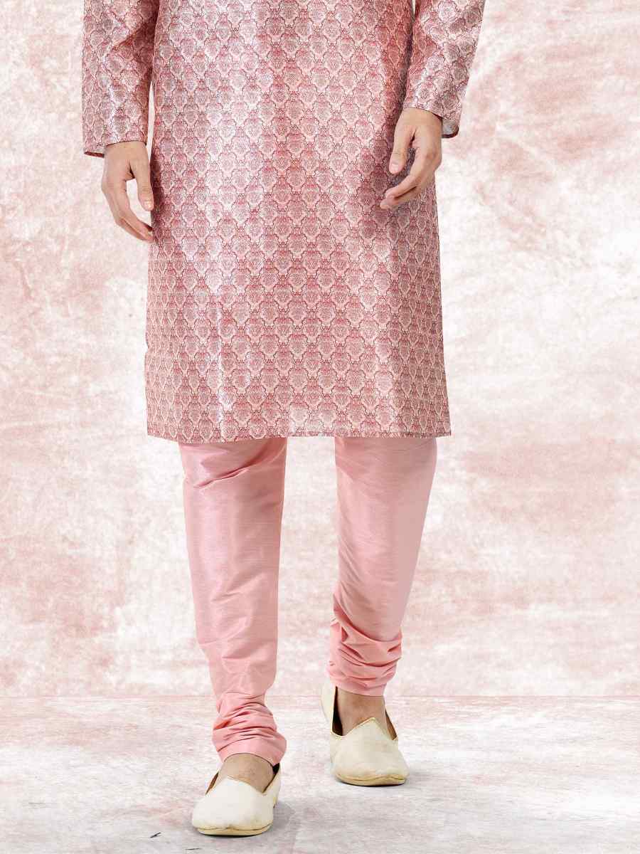 Pink Jacquard Banarasi Silk Woven Festival Wedding Kurta