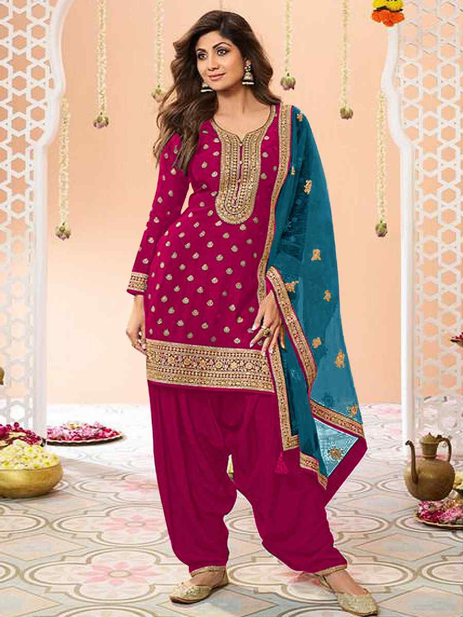 Pink Jacquard Embroidered Festival Casual Weeding Patiala Salwar Kameez