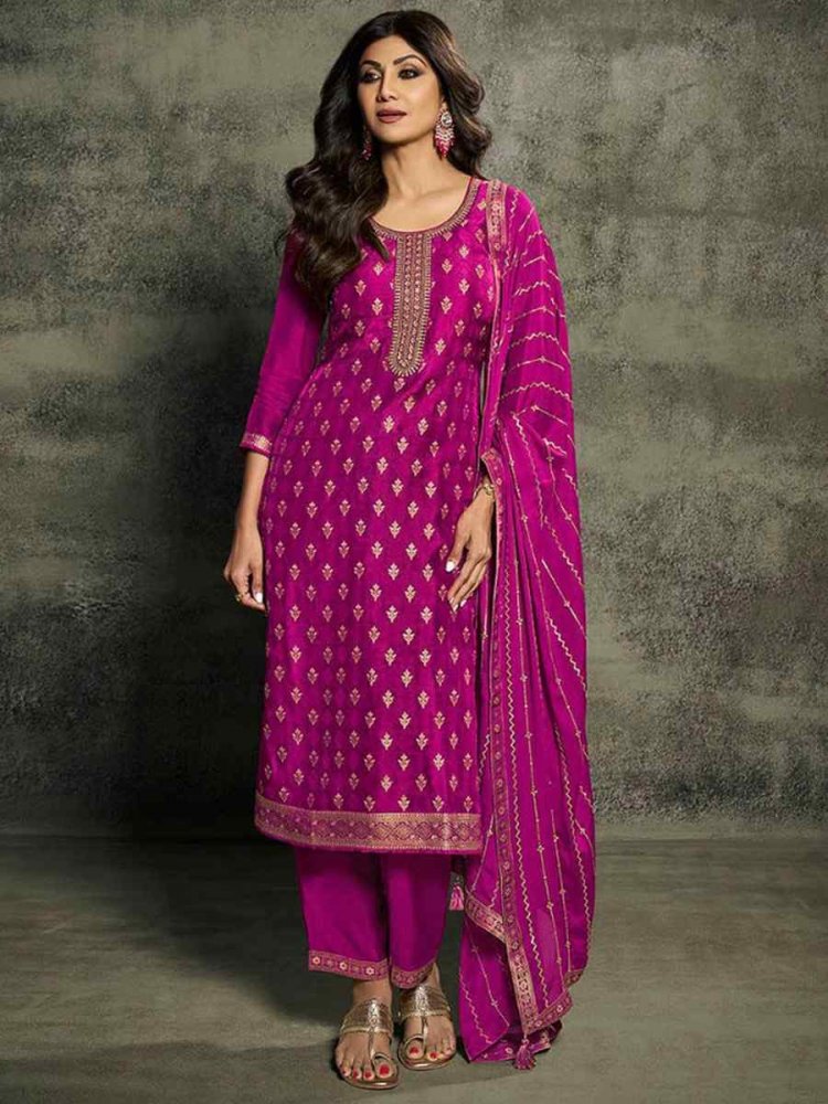 Pink Jacquard Embroidered Festival Mehendi Pant Bollywood Style Salwar Kameez