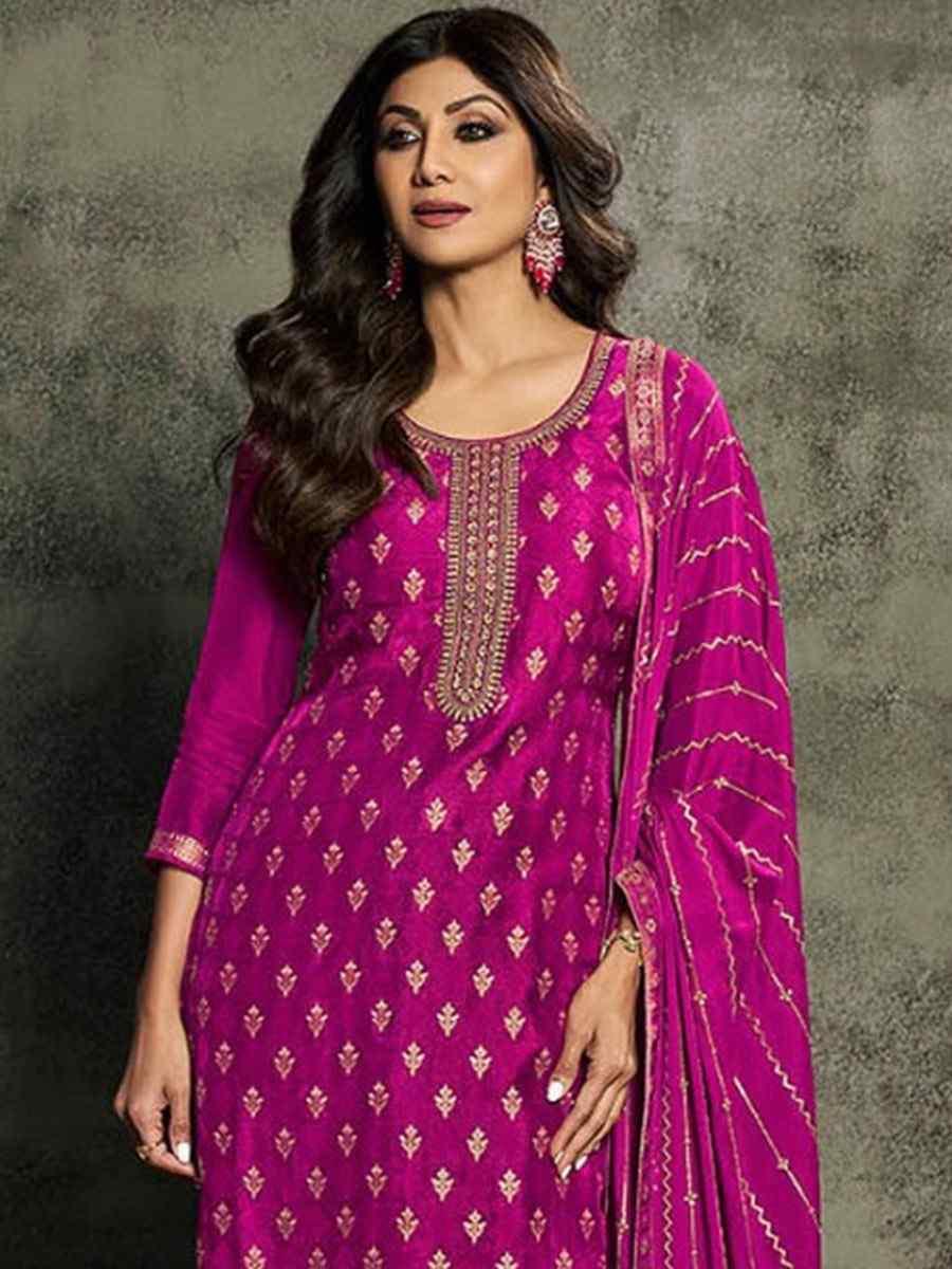 Pink Jacquard Embroidered Festival Mehendi Pant Bollywood Style Salwar Kameez