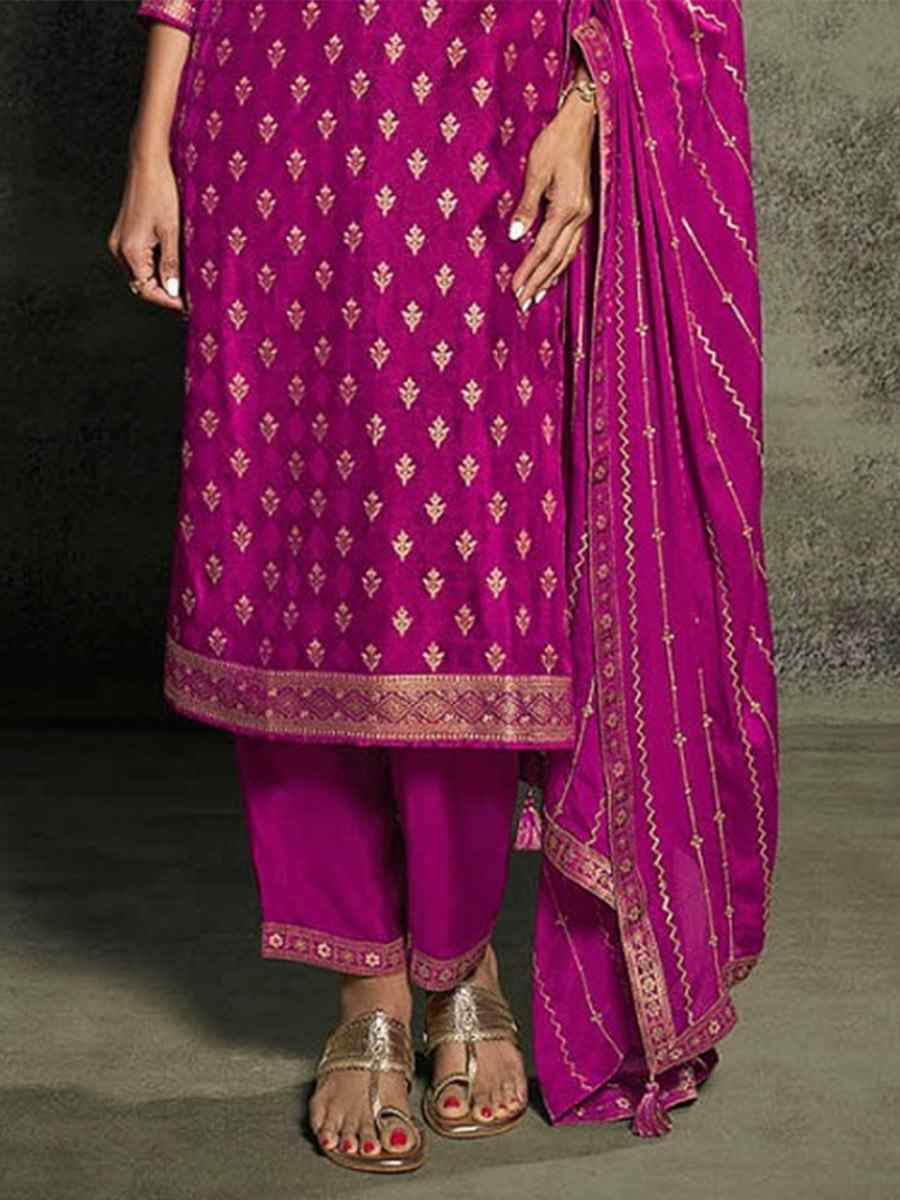 Pink Jacquard Embroidered Festival Mehendi Pant Bollywood Style Salwar Kameez