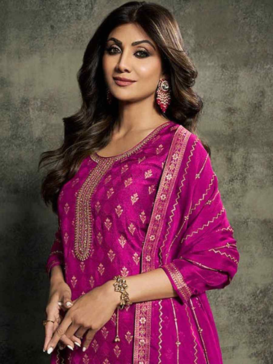 Pink Jacquard Embroidered Festival Mehendi Pant Bollywood Style Salwar Kameez