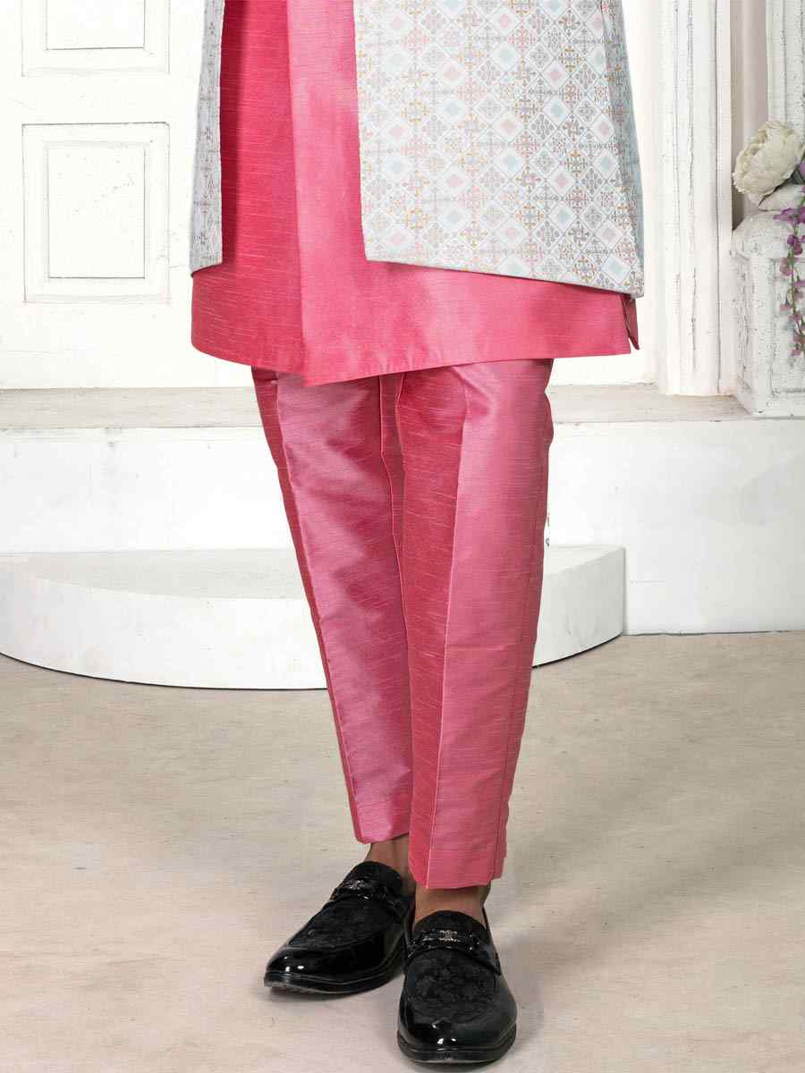 Pink Jacquard Embroidered Wedding Groom Sherwani