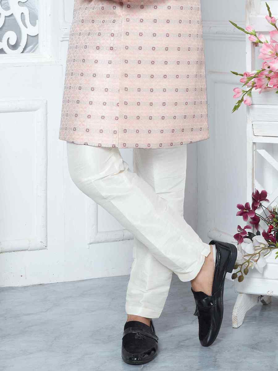 Pink Jacquard Silk Embroidered Groom Wedding Sherwani