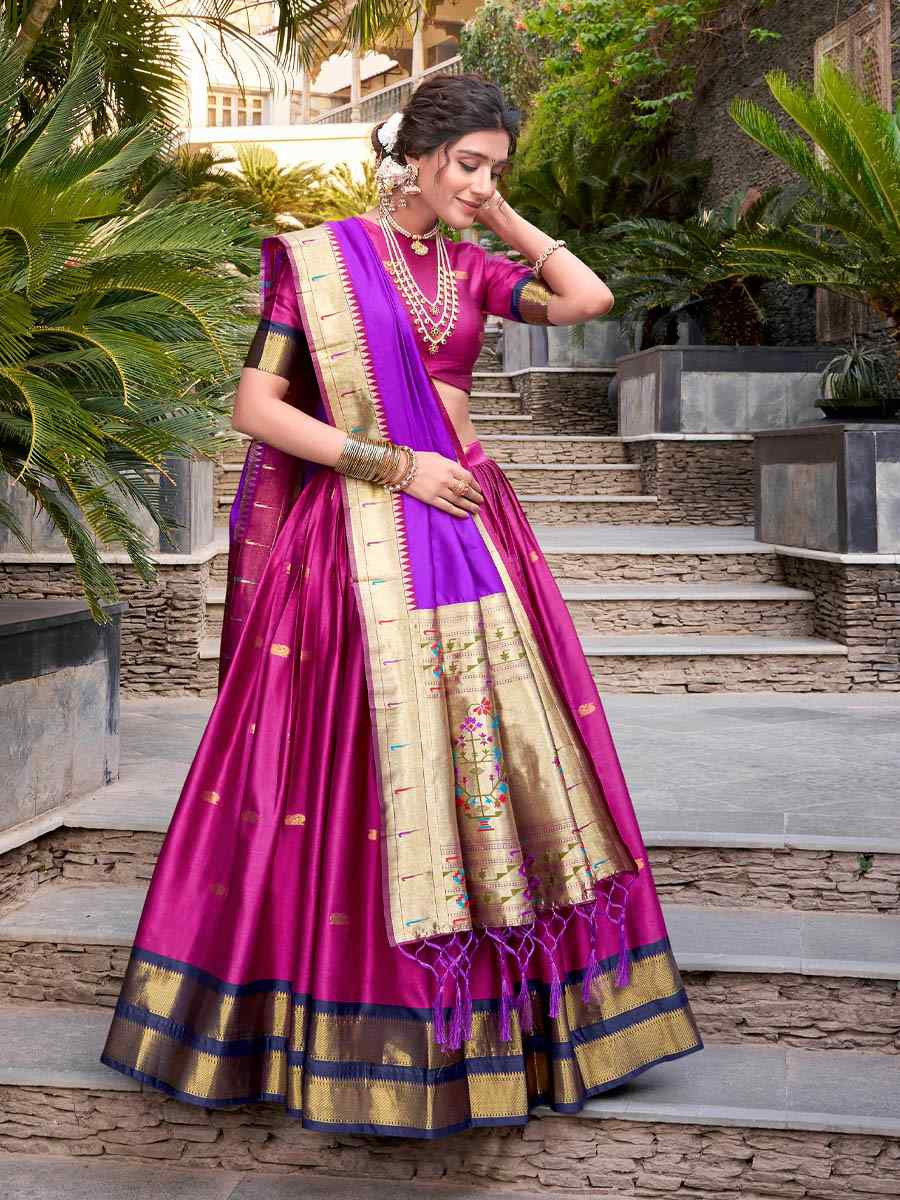 Pink Jacquard Silk Printed And Handwoven Party Reception Wedding Lehenga Choli