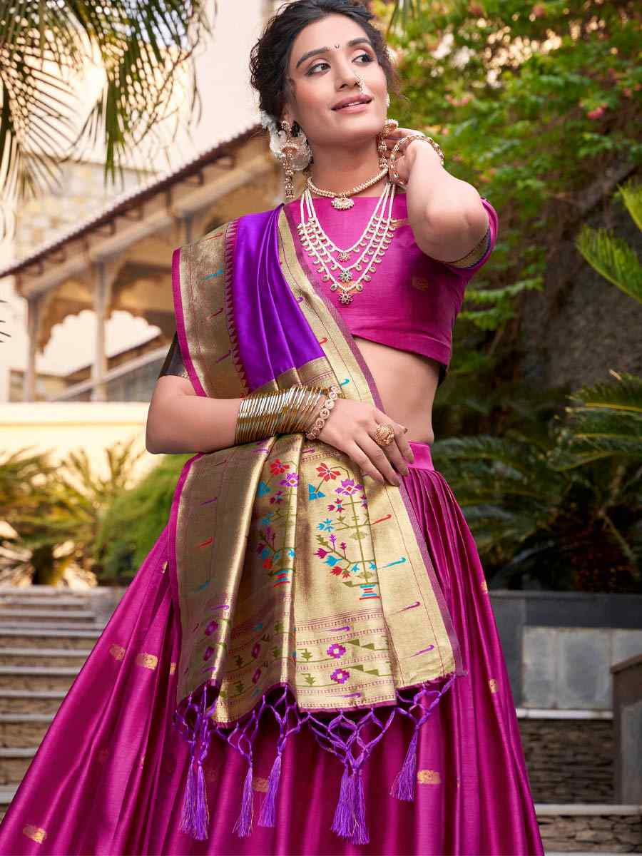Pink Jacquard Silk Printed And Handwoven Party Reception Wedding Lehenga Choli