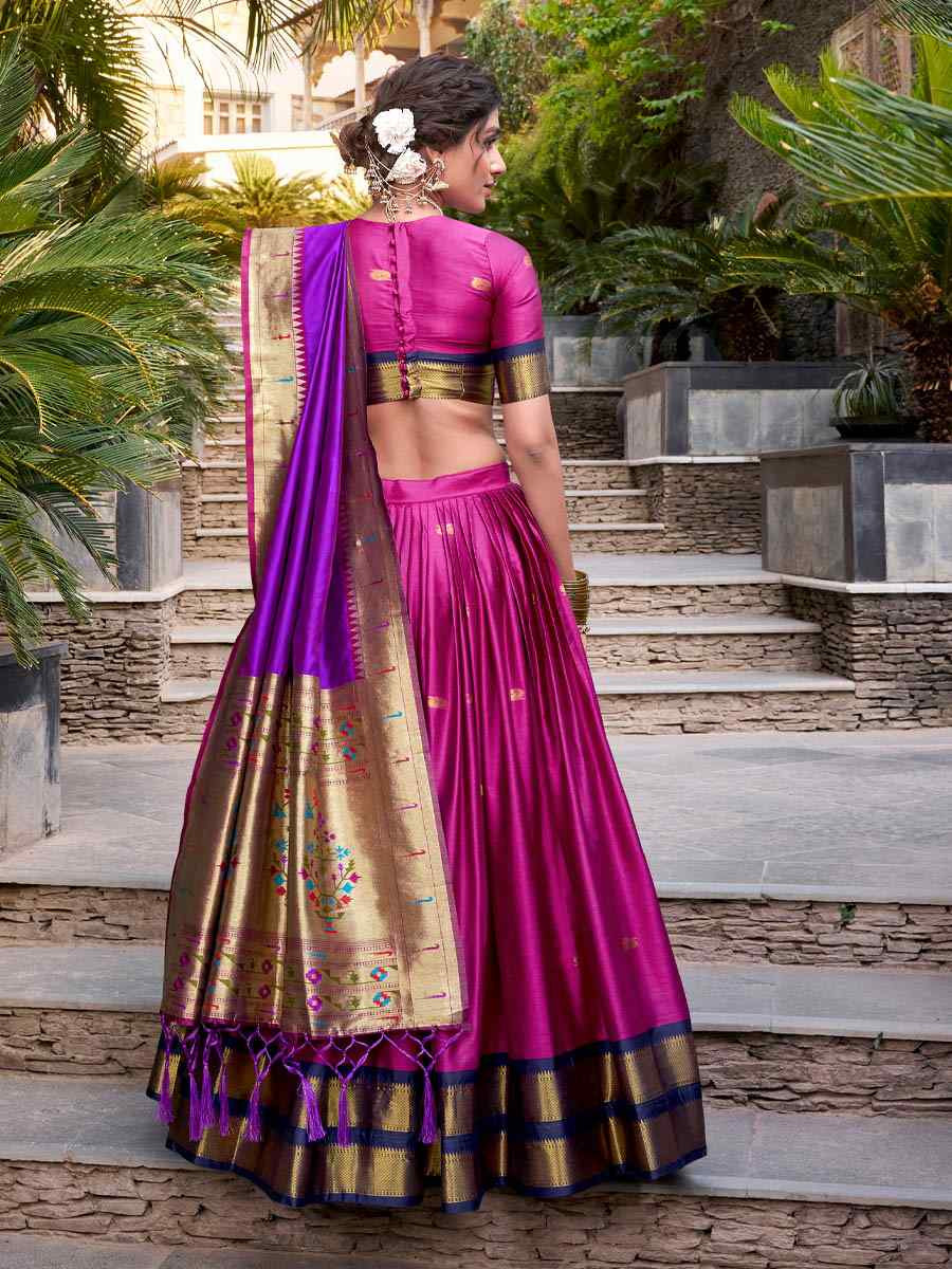 Pink Jacquard Silk Printed And Handwoven Party Reception Wedding Lehenga Choli