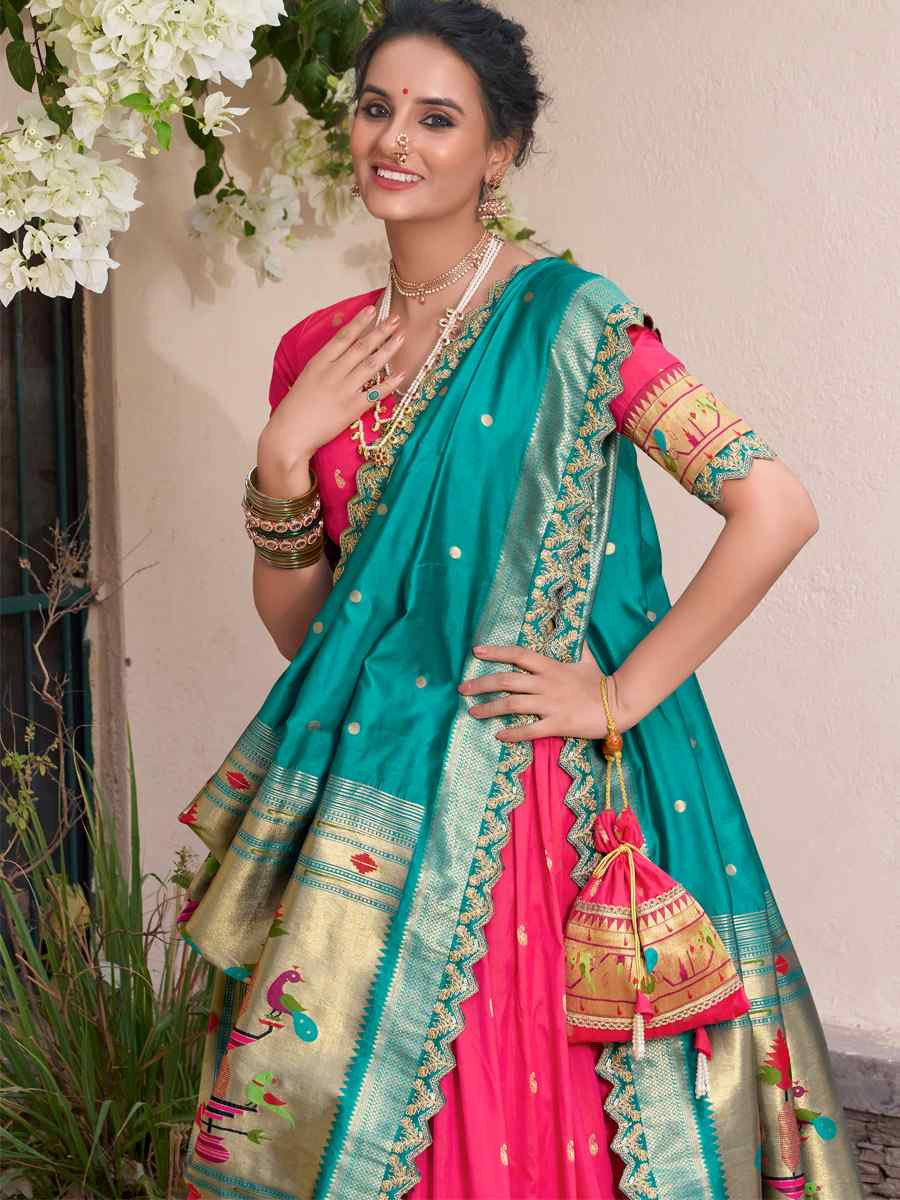 Pink Jacquard Silk Printed And Handwoven Party Reception Wedding Lehenga Choli