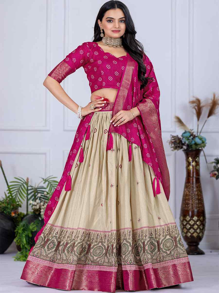 Pink Jacquard Silk Printed Bridesmaid Wedding Heavy Border Lehenga Choli