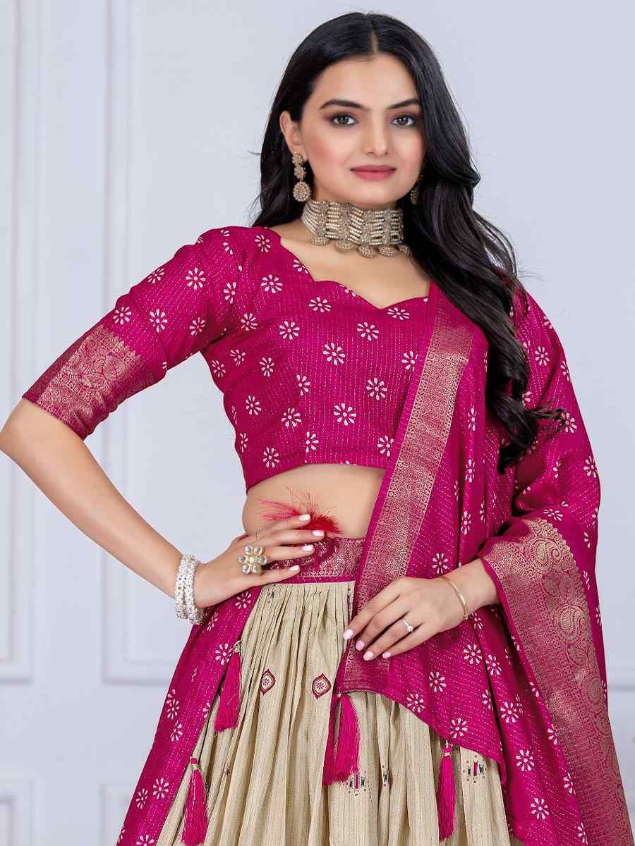 Pink Jacquard Silk Printed Bridesmaid Wedding Heavy Border Lehenga Choli