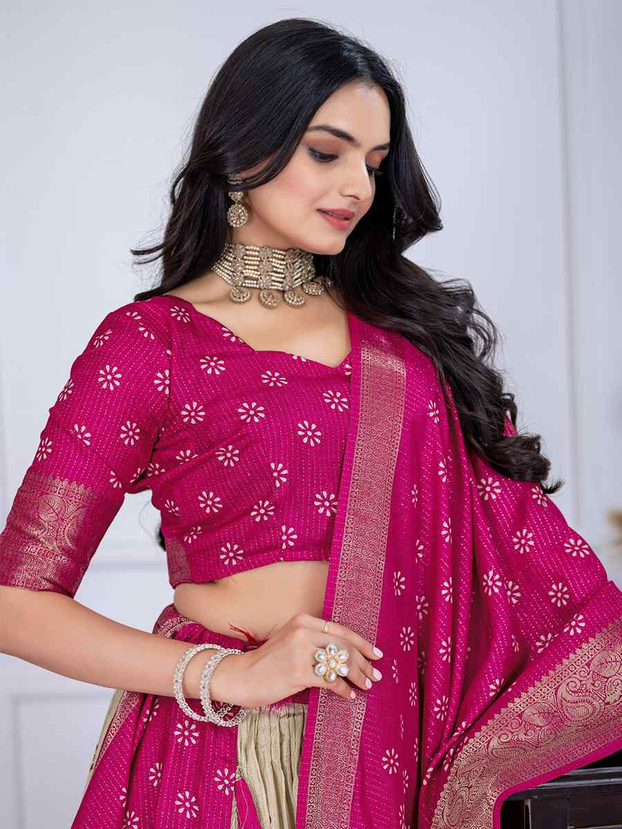 Pink Jacquard Silk Printed Bridesmaid Wedding Heavy Border Lehenga Choli