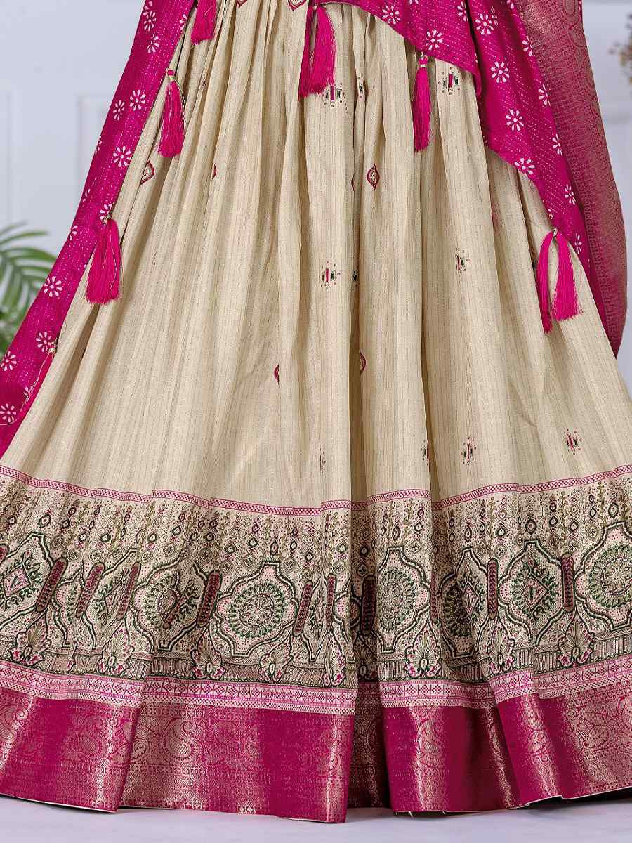 Pink Jacquard Silk Printed Bridesmaid Wedding Heavy Border Lehenga Choli