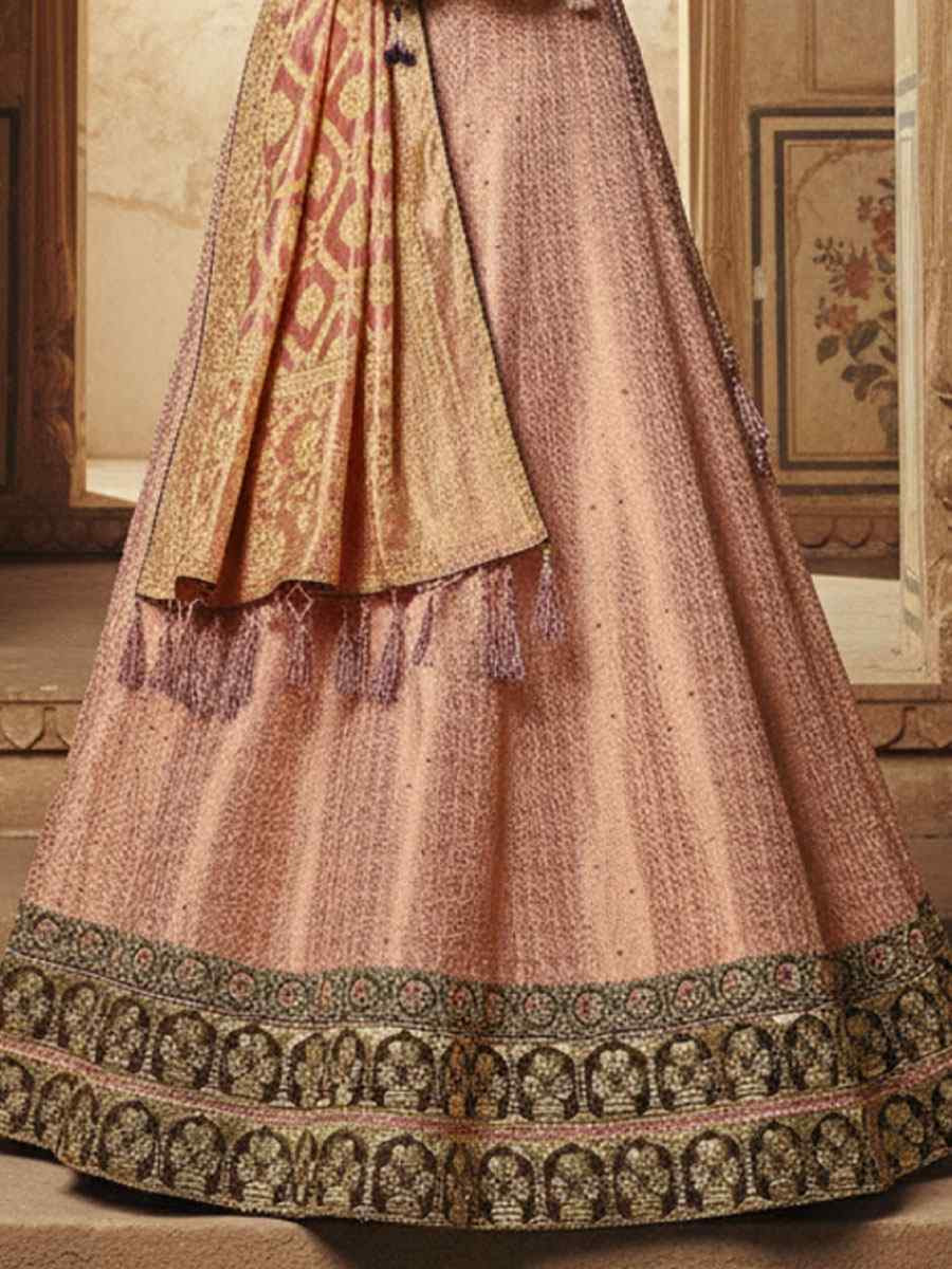 Pink Jacquard Weaved Silk Embroidered Wedding Reception Festival Heavy Border Lehenga Choli