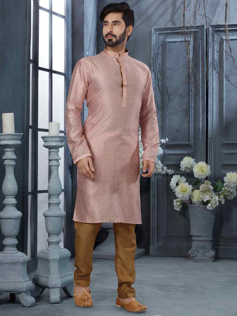 Pink Jacquard Woven Festival Party Kurta