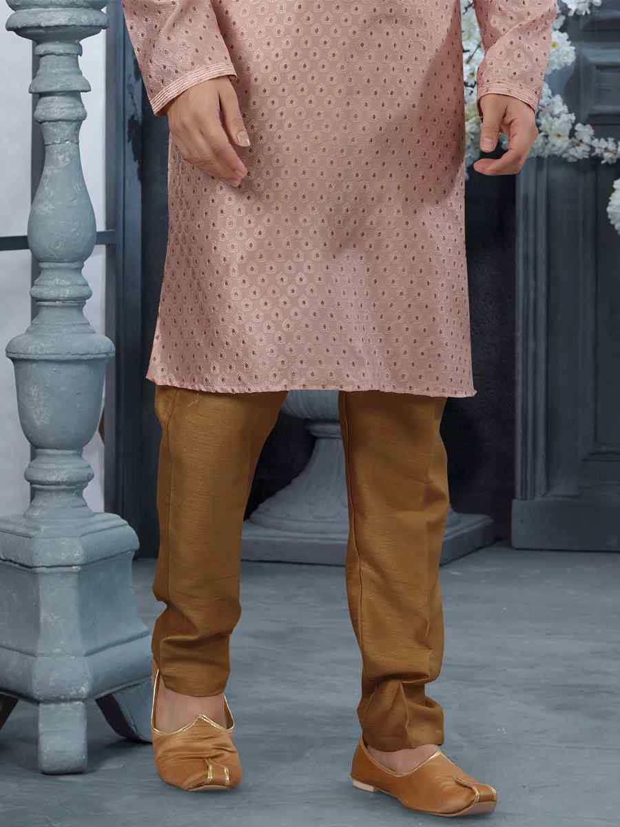 Pink Jacquard Woven Festival Party Kurta