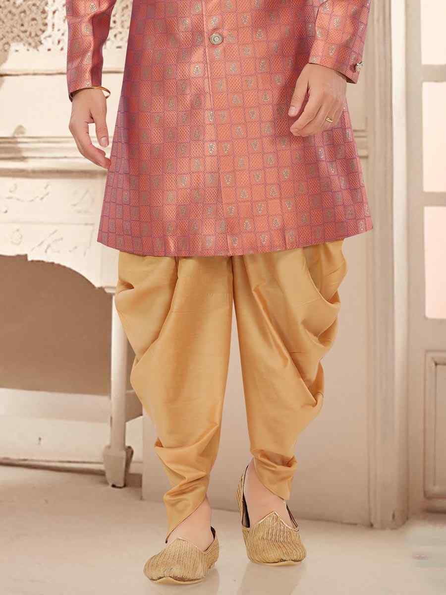 Pink Jacquard Woven Festival Wedding Kurta