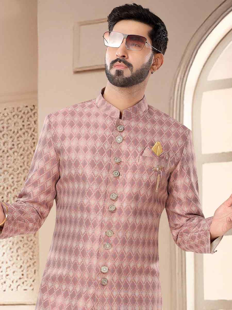 Pink Jacquard Woven Festival Wedding Kurta