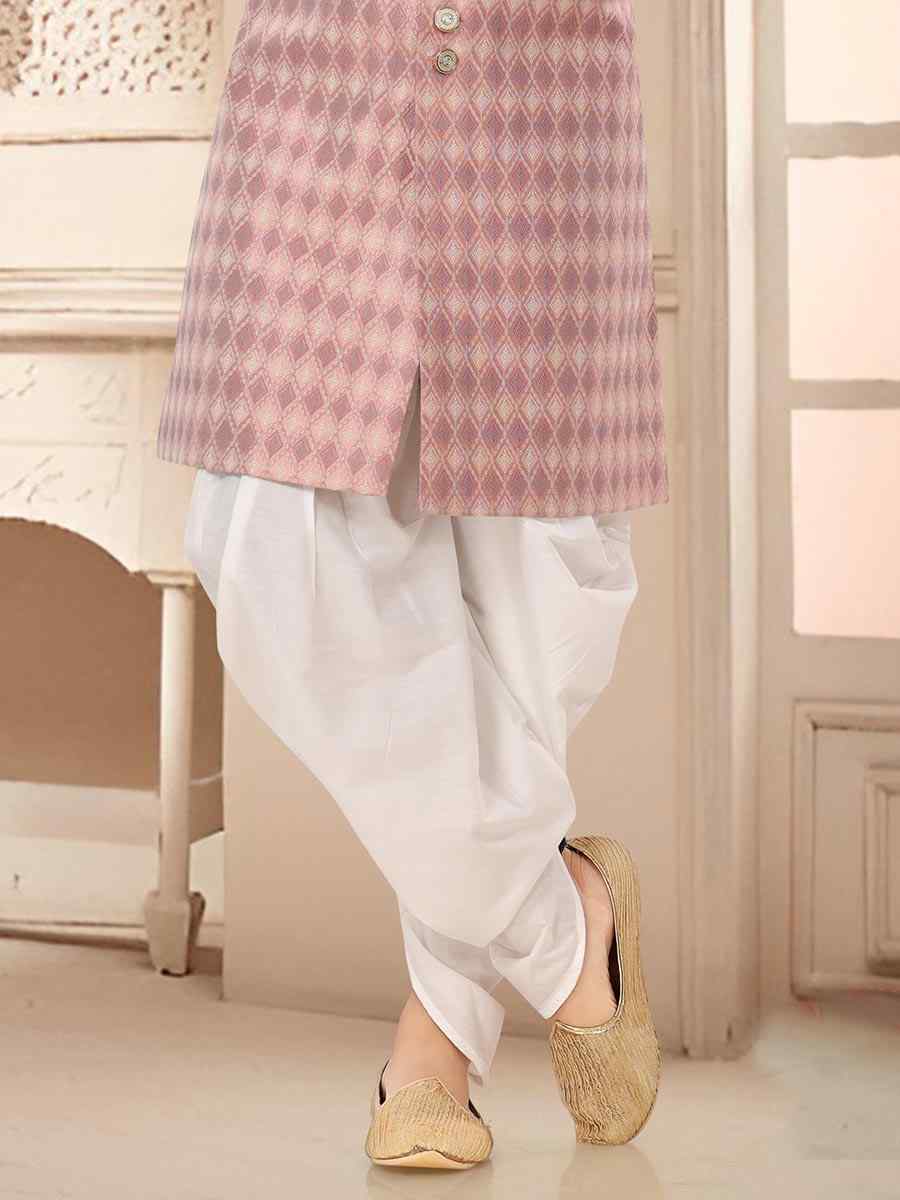 Pink Jacquard Woven Festival Wedding Kurta